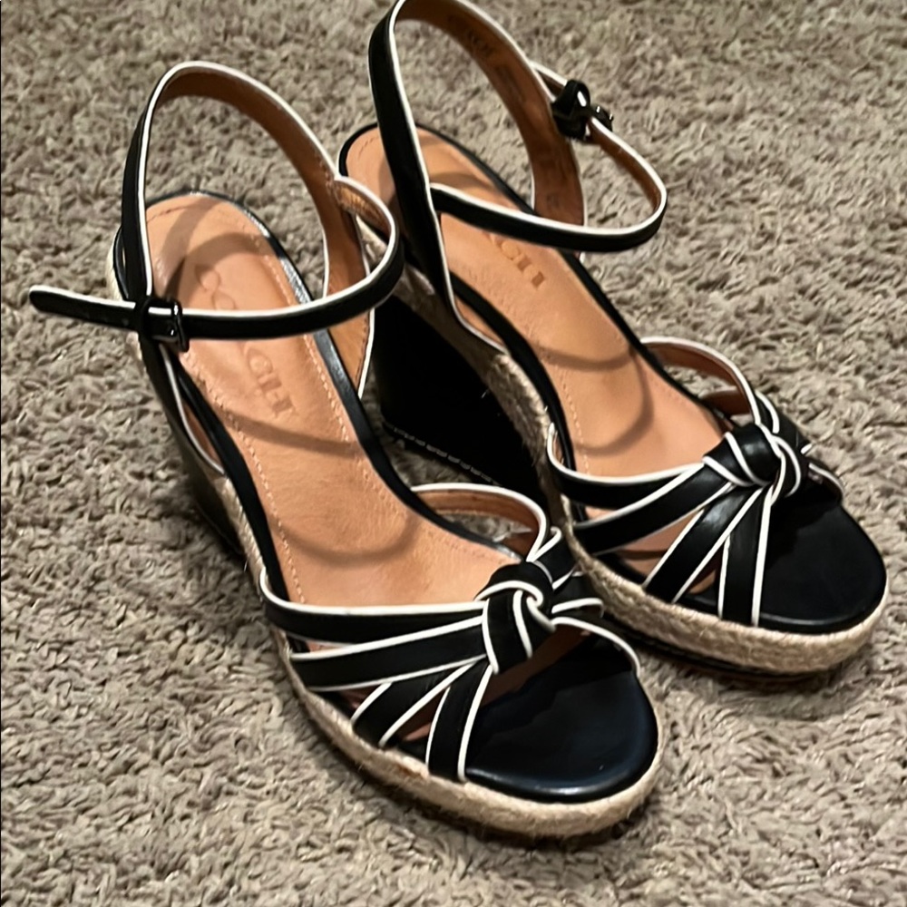 Chic Black and White Wedge Sandals